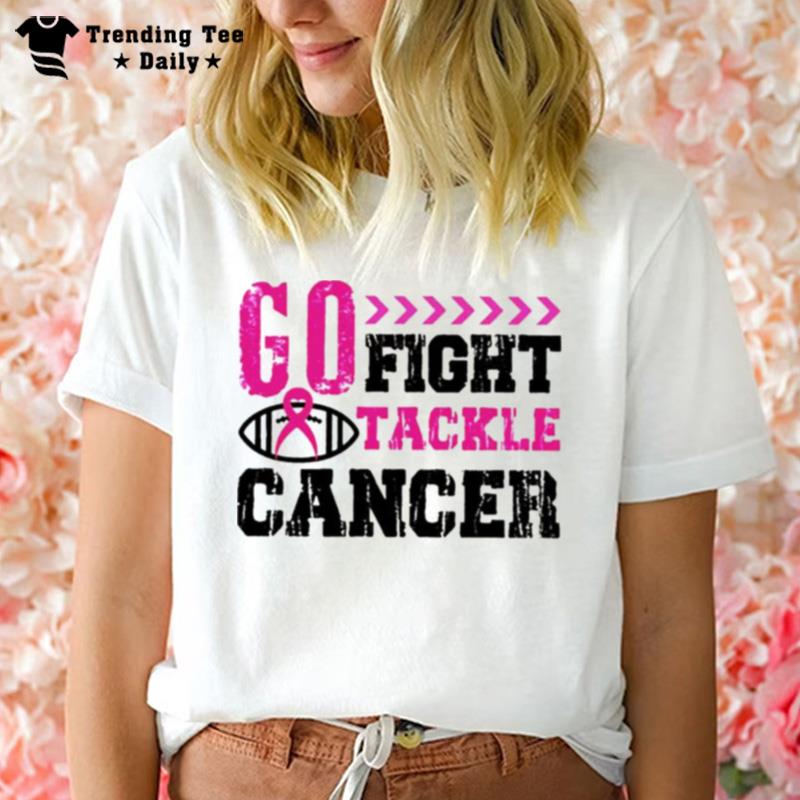 Go Fight Tackle Cancer Football Breast Cancer Awareness T-Shirt