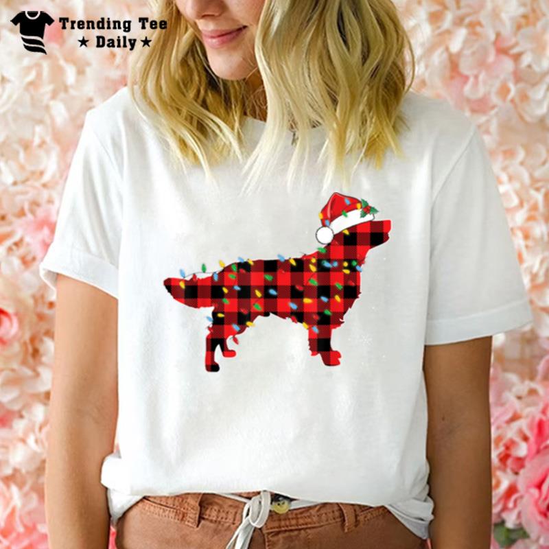 Golden Retriever Christmas Lights Red Plaid Pajama Dog Lover T-Shirt