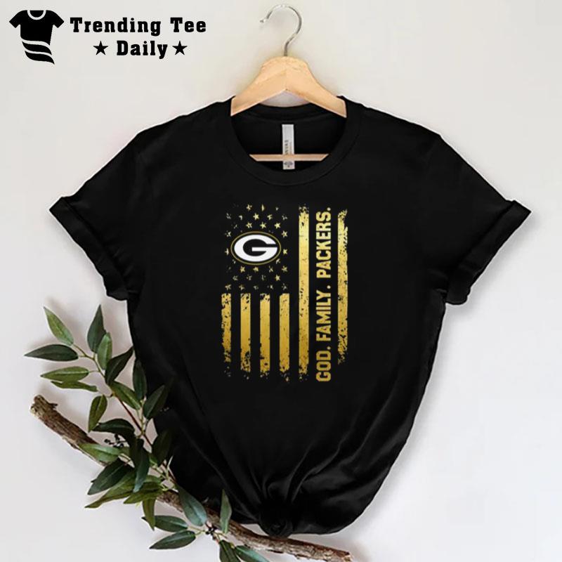 Green Bay Packers God Family Packers American Flag T-Shirt