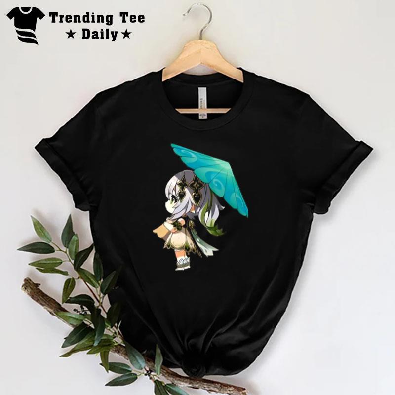 Green Umbrella Chibi Nahida Genshin Impac T-Shirt