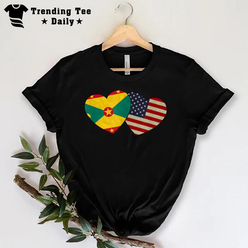 Grenadian American Couple Heart Love Flag Valentine T-Shirt