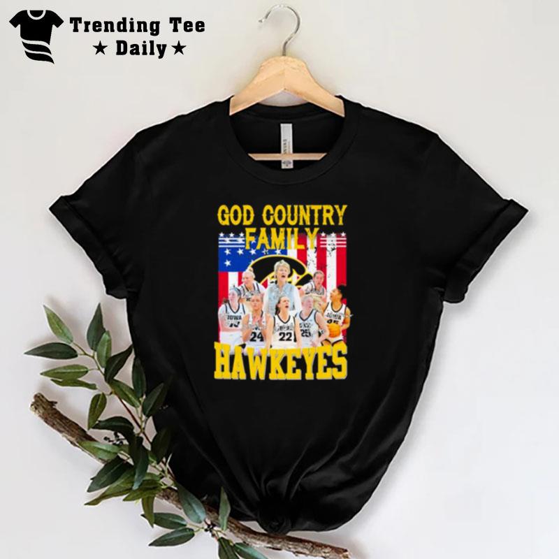 Iowa Hawkeyes God Country Family America Flag Sign’tures T-Shirt