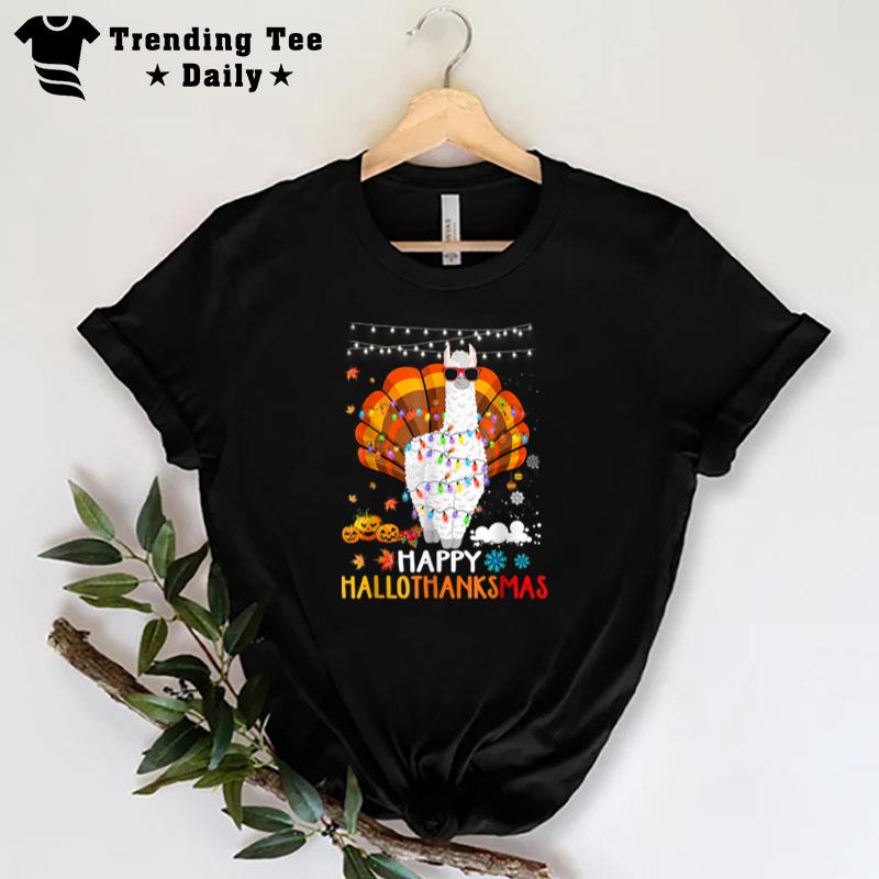 Llama Happy Hallothanksmas Halloween'thanksgiving Xmas B0B6Wc339Y T-Shirt