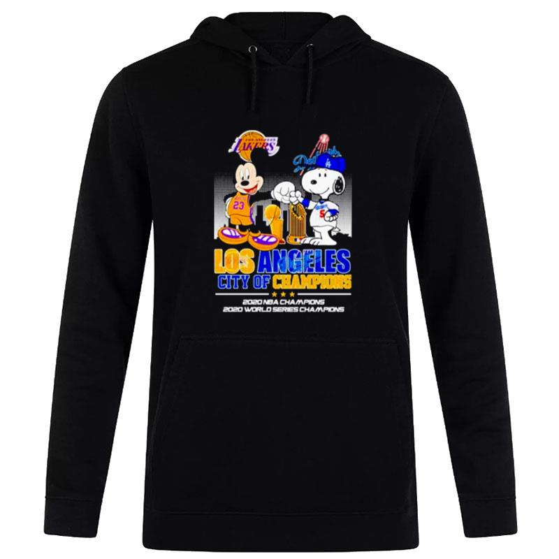 Mickey Mouse And Snoopy Los Angeles City Of Champions Hoodie