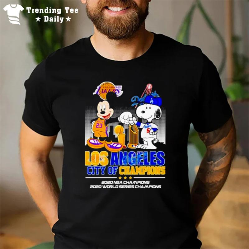 Mickey Mouse And Snoopy Los Angeles City Of Champions T-Shirt