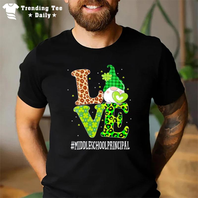 Middle School Principal Love St Patricks Day Gnome Leopard T-Shirt