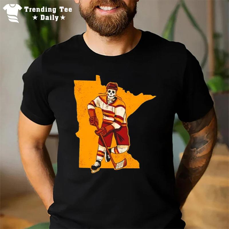 Minnesota Hockey Map Skeleton Player 2023 T-Shirt