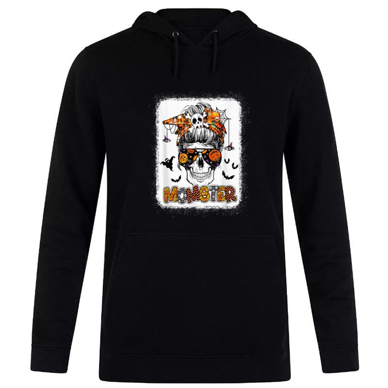 Momster Halloween Costume Skull Mom Messy Hair Bun Mon'ter Hoodie