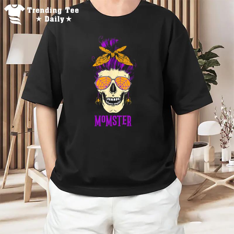 Momster T Messy Bun Skull Halloween Mom T-Shirt