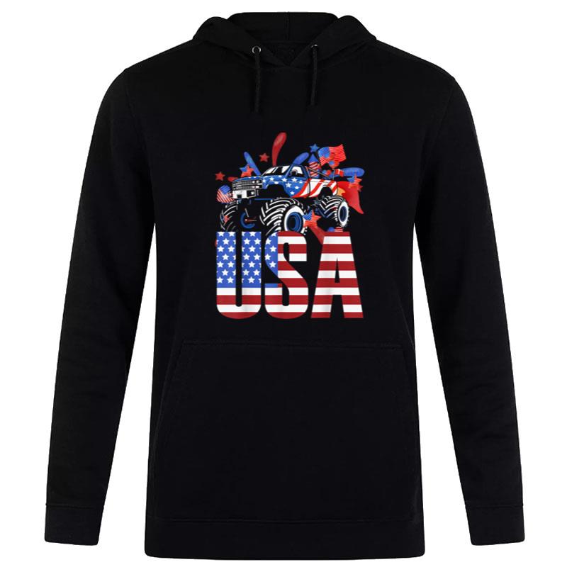 Mon'ter Truck Toddler Boys Usa American Flag July 4Th Hoodie