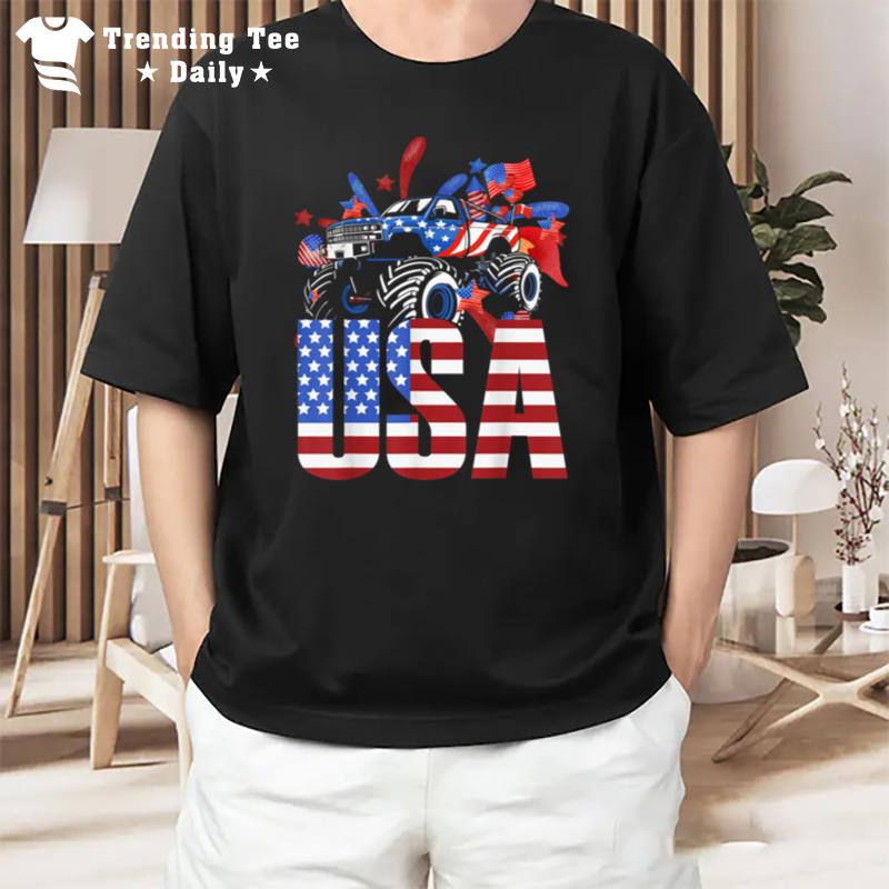 Mon'ter Truck Toddler Boys Usa American Flag July 4Th T-Shirt