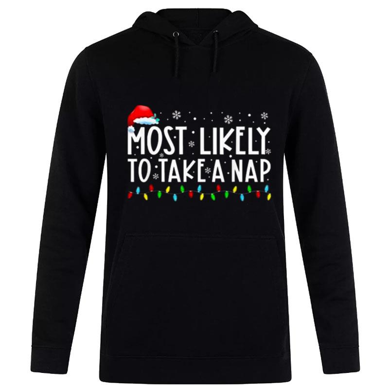 Most Likely To Take A Nap Christmas Lights Hoodie