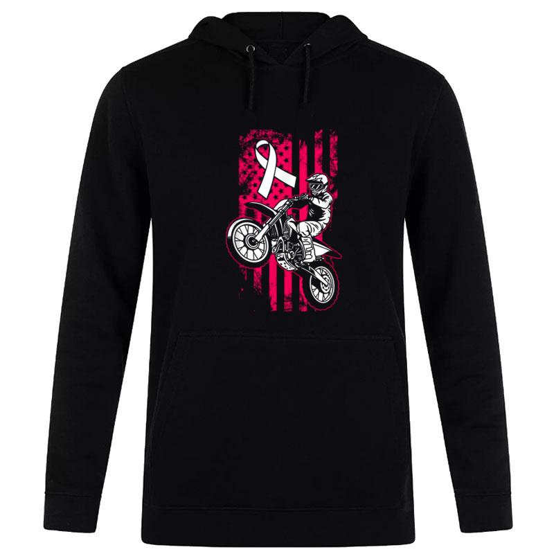 Motocross American Flag Breast Cancer Awareness Hoodie