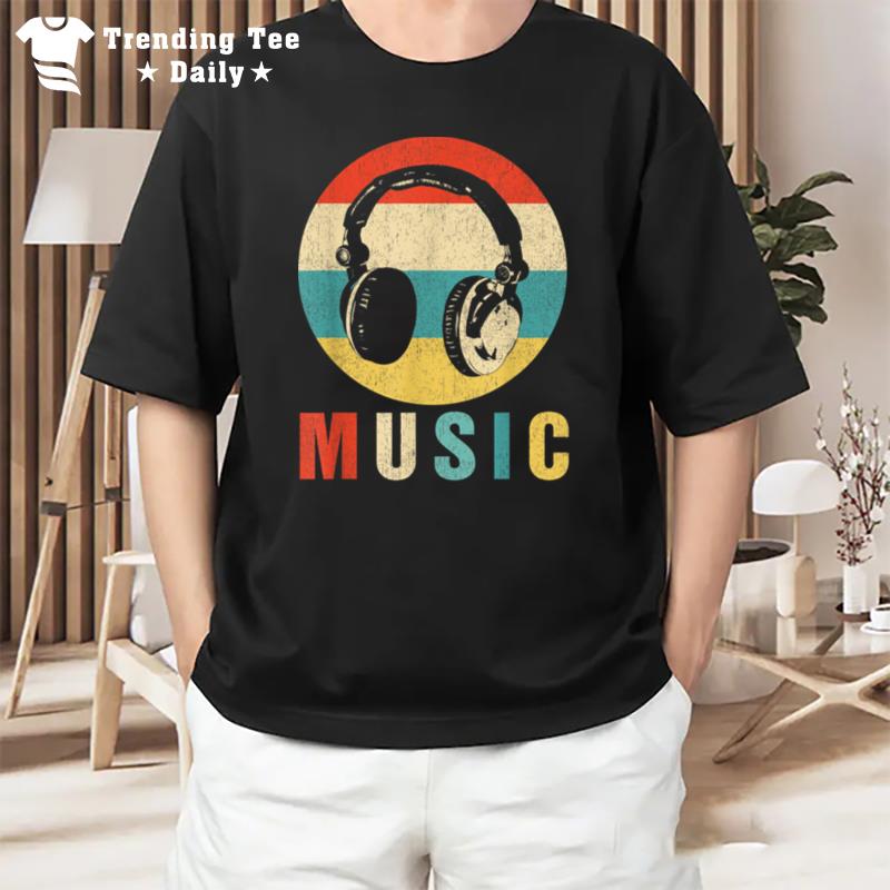 Music Lover Producer Dj Musician Funny Retro Headphones T-Shirt