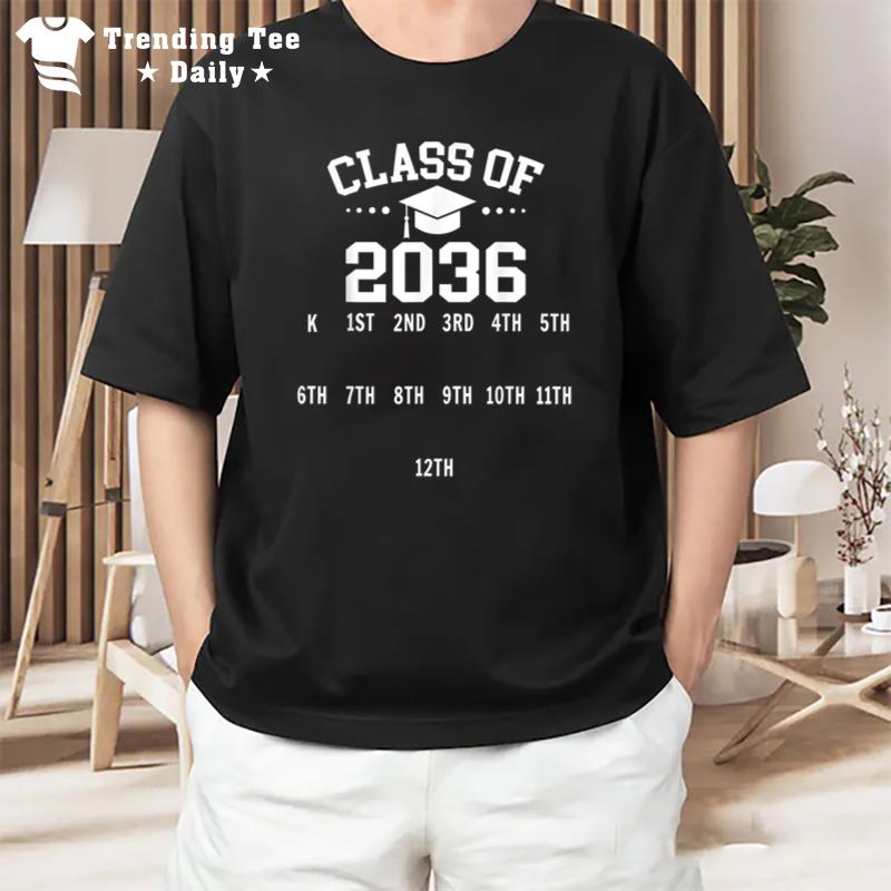 Class Of 2036 Grow With Me Space For Handprints Boys Girls T-Shirt