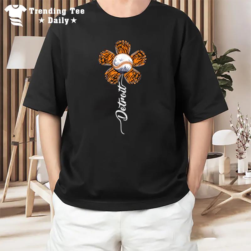 Detroit Colorful Baseball Flower Souvenir I Love Detroit T-Shirt