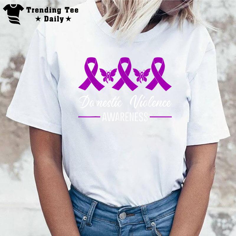 Domestic Violence Awareness Butterfly Purple Ribbon T-Shirt