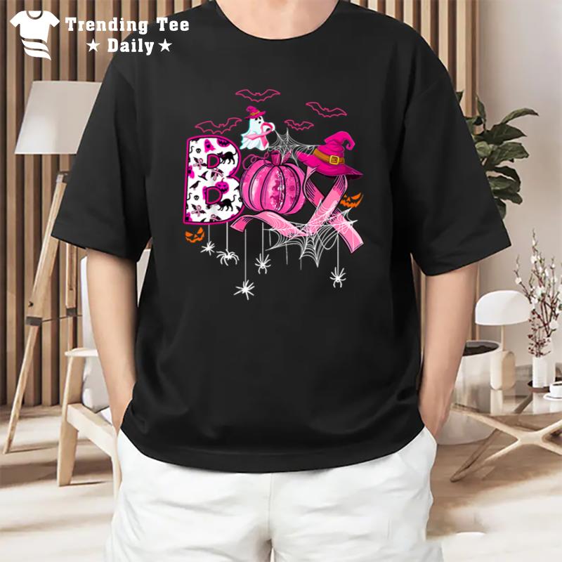 Funny Boo Pumpkin Witch Pink Ribbon Breast Cancer Halloween T-Shirt