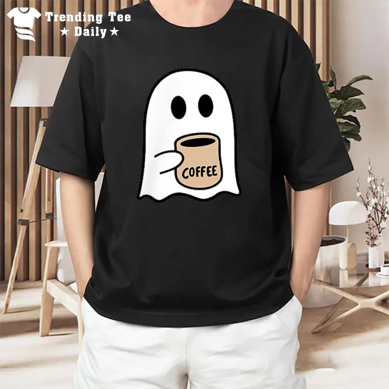 Ghost Drinking Coffee Funny Halloween Costume Coffee Lover T-Shirt