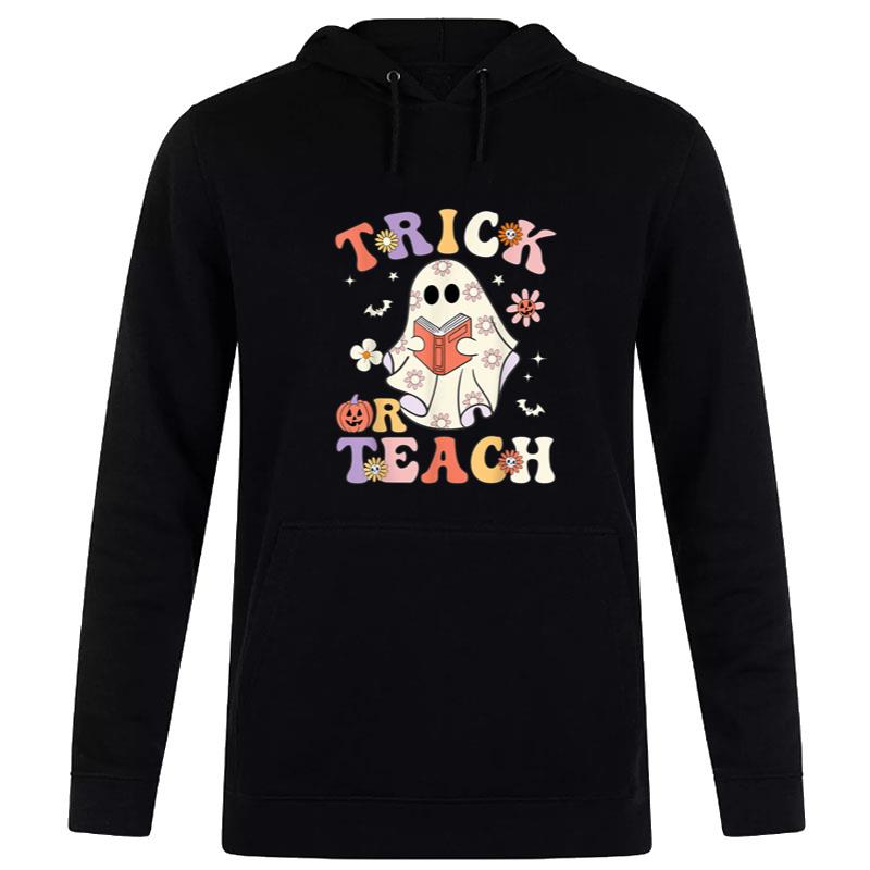 Groovy Teacher Halloween Trick Or Teach Retro Floral Ghost Hoodie