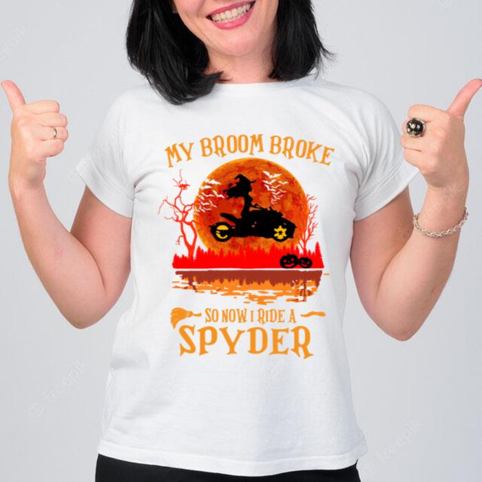 Halloween My Broom Broke So Now I Ride A Spyder Sunse T-Shirt