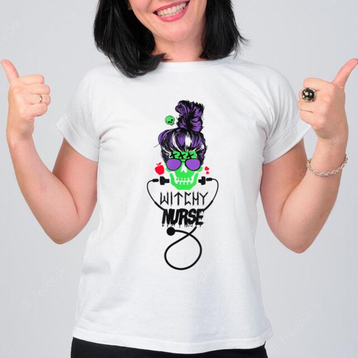 Halloween Nurse Life Messy Bun Hair Halloween Nurse Witch's T-Shirt