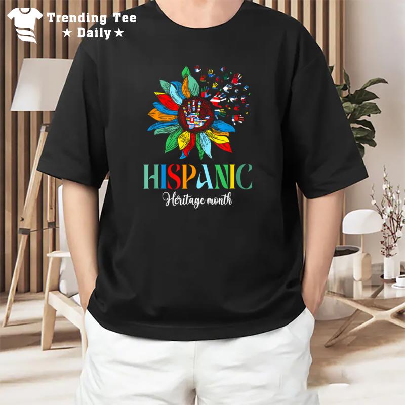 Hand Flags Sunflower Root Latino Hispanic Heritage Month T-Shirt