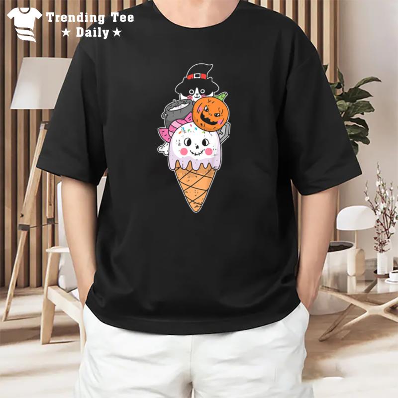 Ice Cream Lazy Halloween Costume Cute Ghost Pumpkin Witch T-Shirt