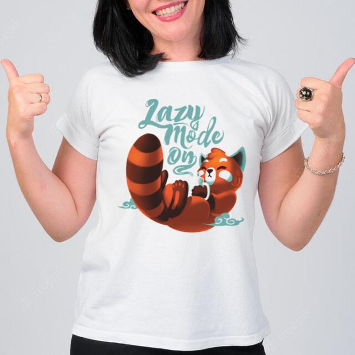 Lazy Mode On Cute Red Panda Fluffy Coffe Animal T-Shirt