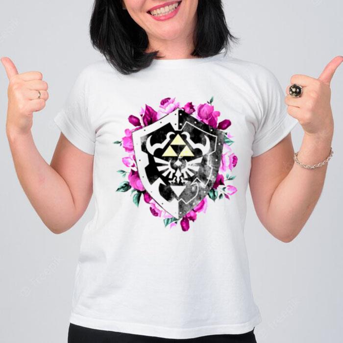 Legend Of Zelda Tri Force Floral Shield T-Shirt