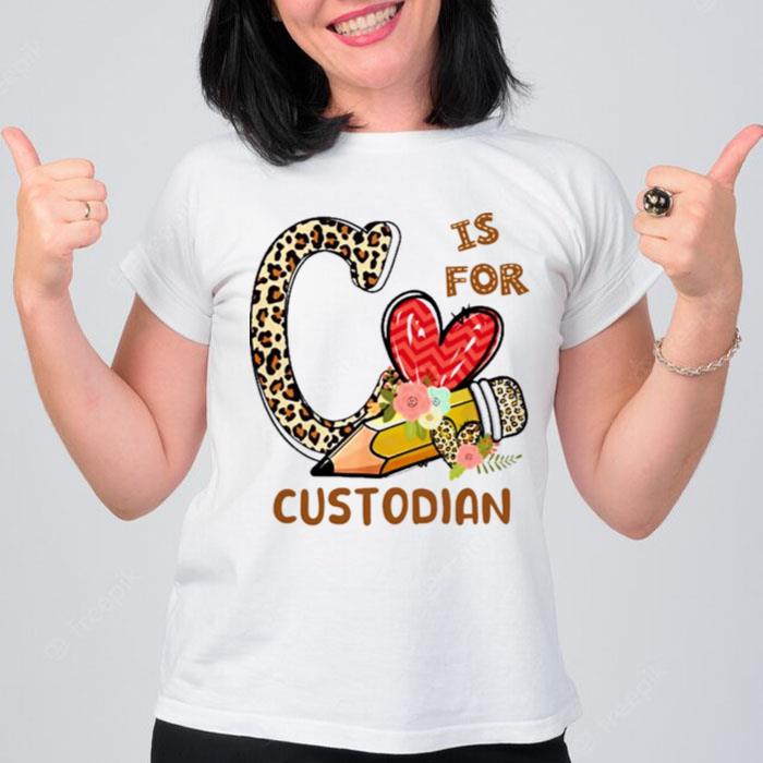 Leopard Flowers Is For Custodian T-Shirt