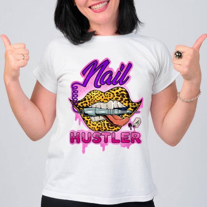 Leopard Lips Nail Technician Drill Cool Nail Tech Hustler T-Shirt