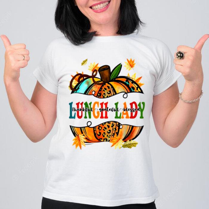 Leopard Pumpkin Fall Autumn Thanksgiving Lunch Lady Women T-Shirt