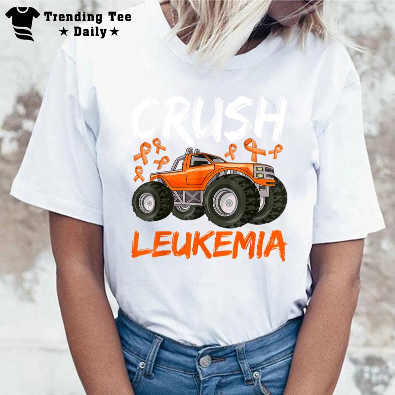 Monster Truck Orange Leukemia Awareness For Boy Kids Toddler T-Shirt