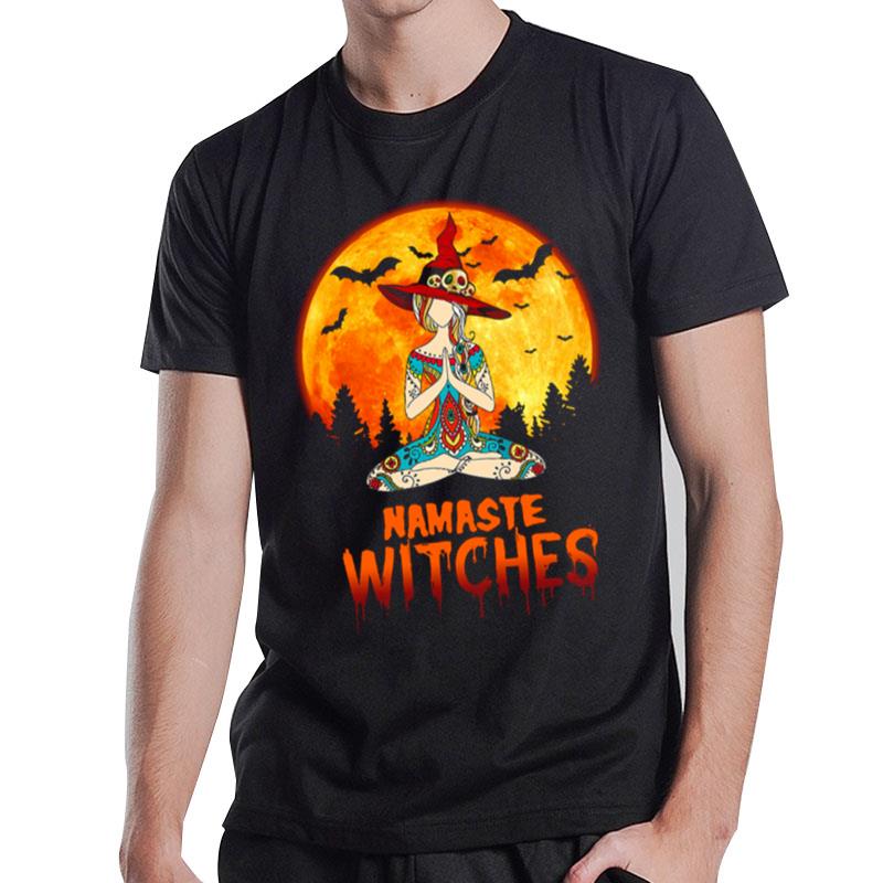 Namaste Witches Yoga Girl Full Moon Witch Yoga Meditation Halloween T-Shirt