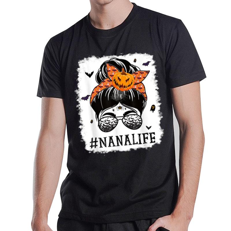 Nana Messy Bun Spooky Pumpkin Grandma Halloween T-Shirt