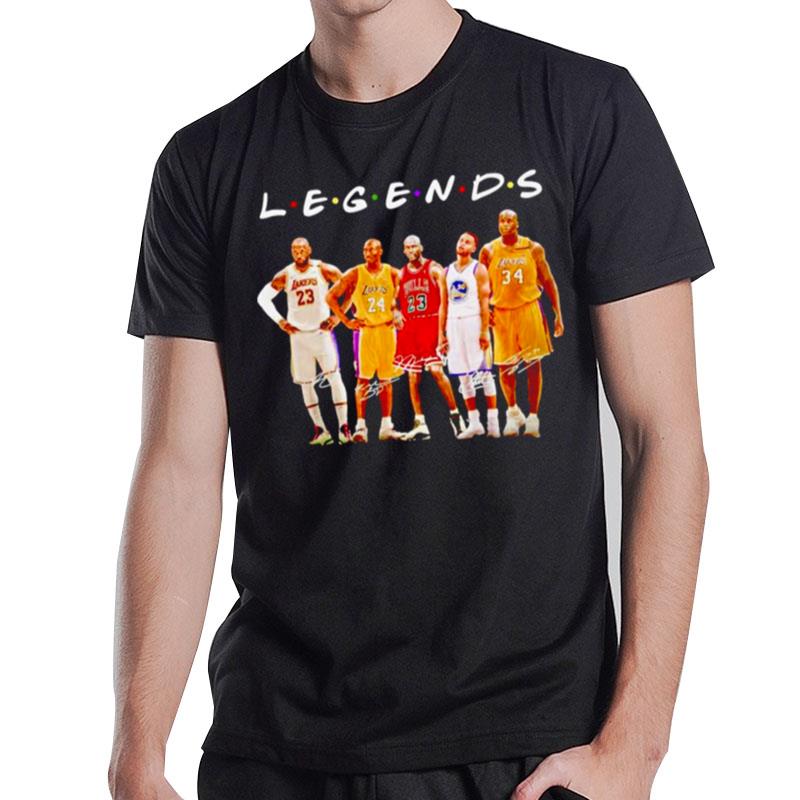 Nba Legends Players Lebron James And Kobe Bryant And Steph Curry And Shaquille O'Neal Signatures T-Shirt