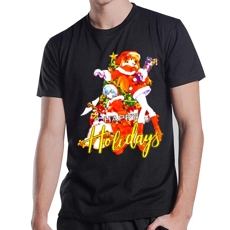 Neon Genesis Evangelion Asuka Langley Rei Happy Holidays Christmas T-Shirt