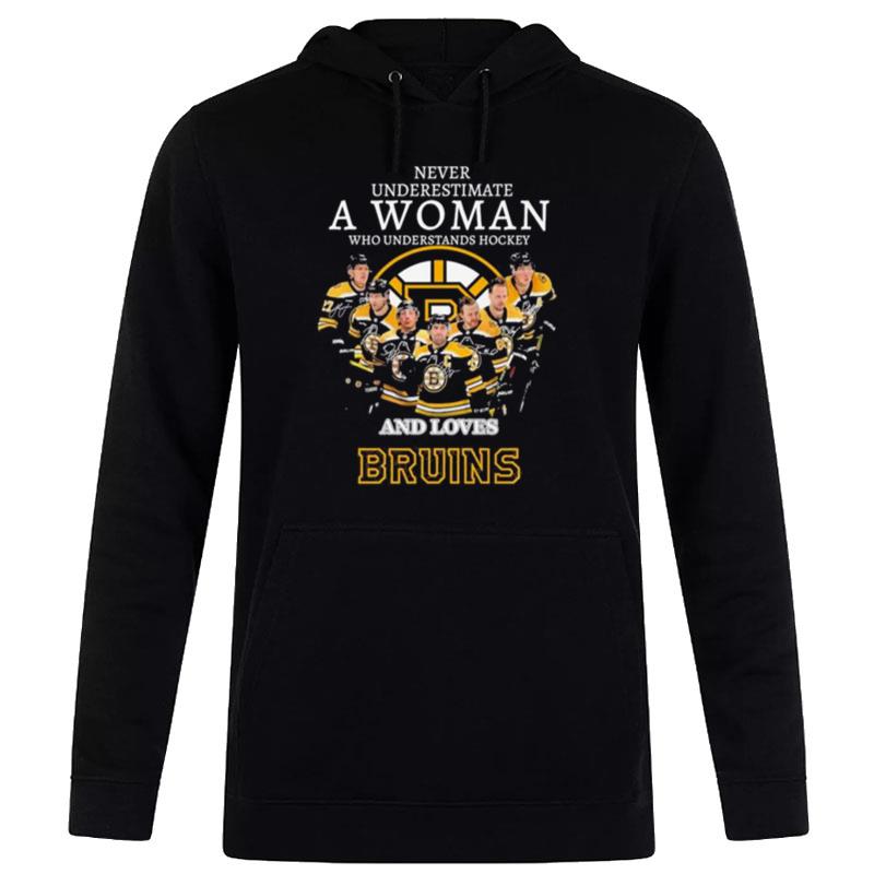 Never Underestimate A Woman Who Understand Hockey And Loves Boston Bruins 2023 Signatures Hoodie