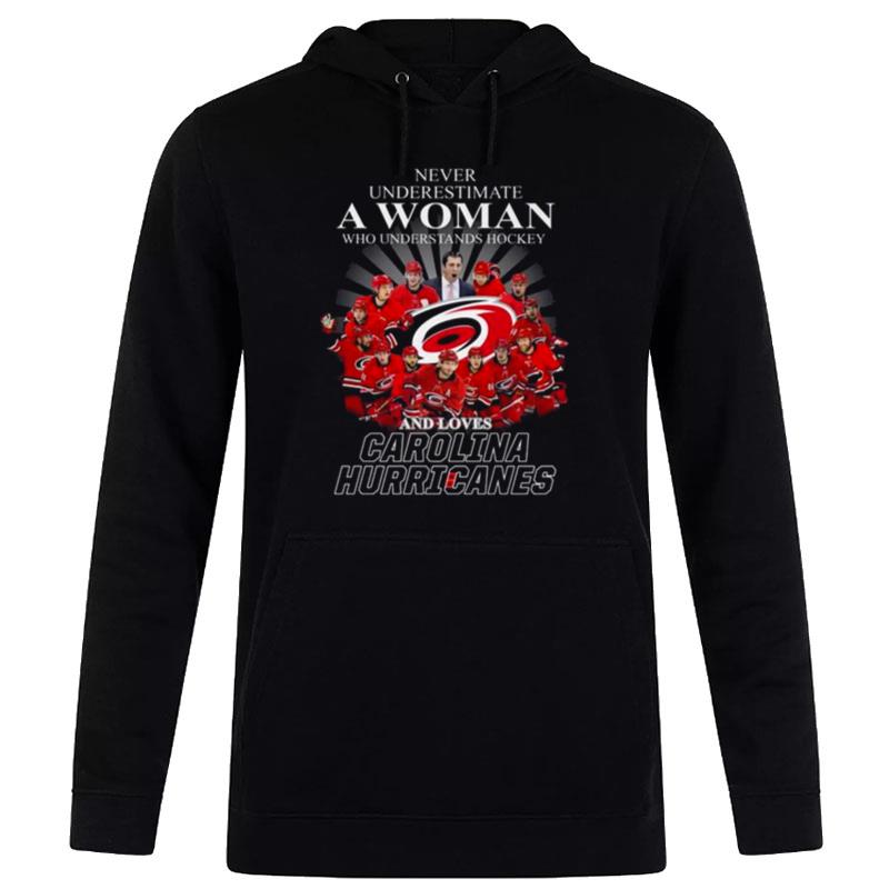 Never Underestimate A Woman Who Understands Football And Loves Carolina Hurricanes Football Signatures 2023 Hoodie