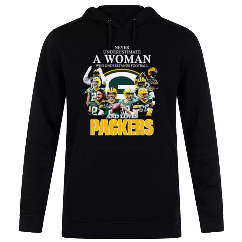 Never Underestimate A Woman Who Understands Football And Loves Packers Signatures 2022 Hoodie