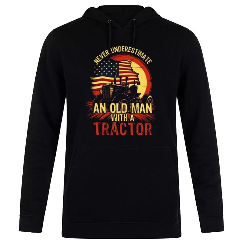 Never Underestimate An Old Man With A Tractor 4Th Of July American Flag Hoodie