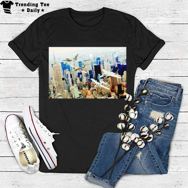 New York City Skyline Jets A10 Warthog F 15 F16 Ww2 T-Shirt