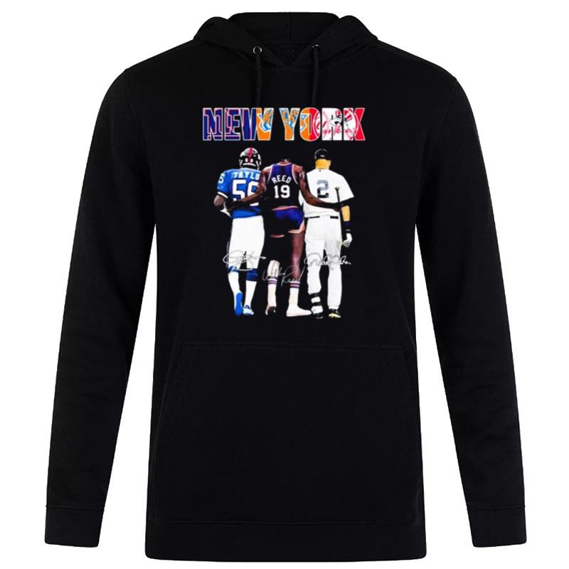 New York Sport Lawrence Taylor Willis Reed And Derek Jeter Signatures Hoodie