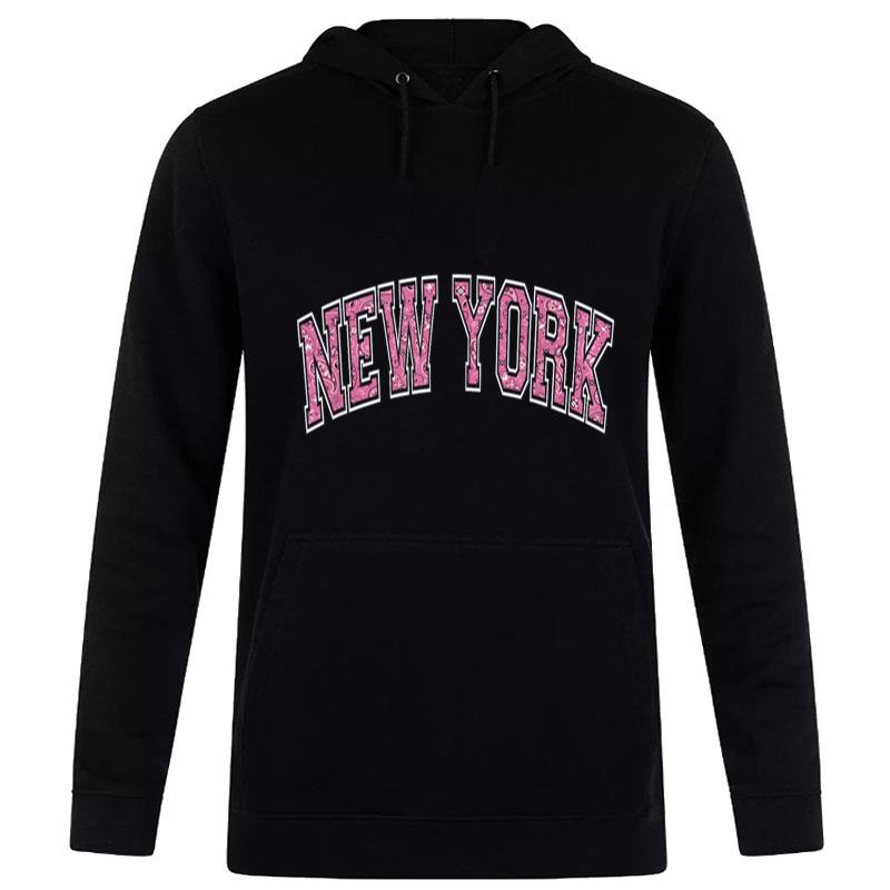 New York Varsity Style Pink Paisley Pattern Text Hoodie