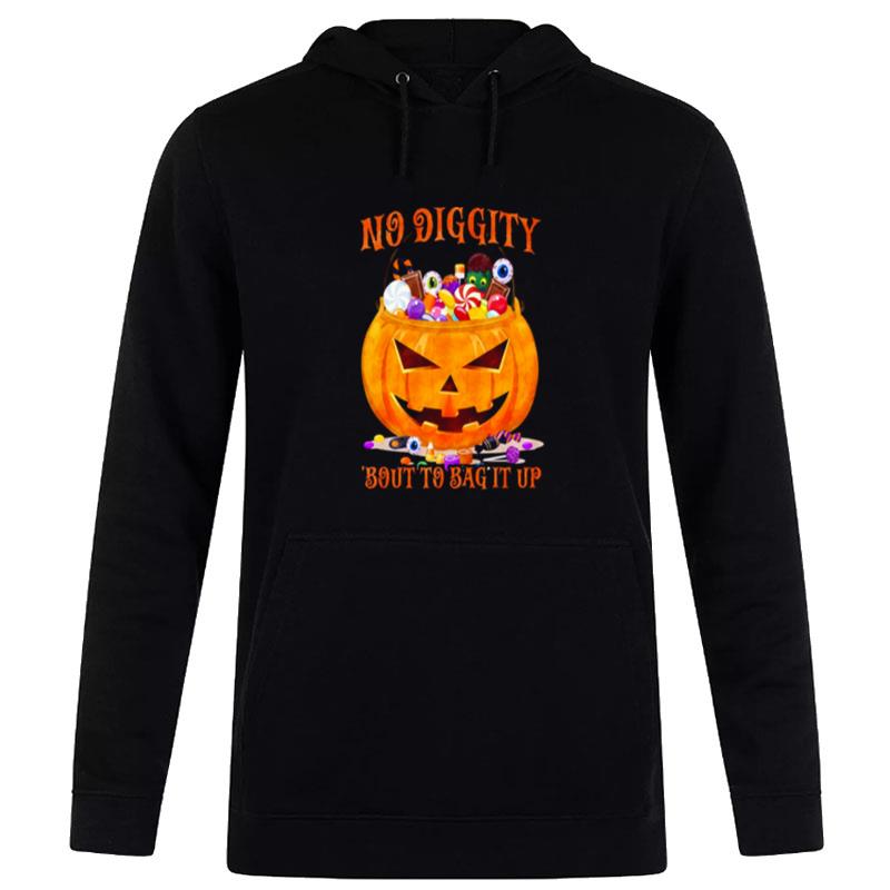 No Diggity ?out To Bag It Up Scary Pumpkin Head Halloween Pumpkin Horror Candies Hoodie