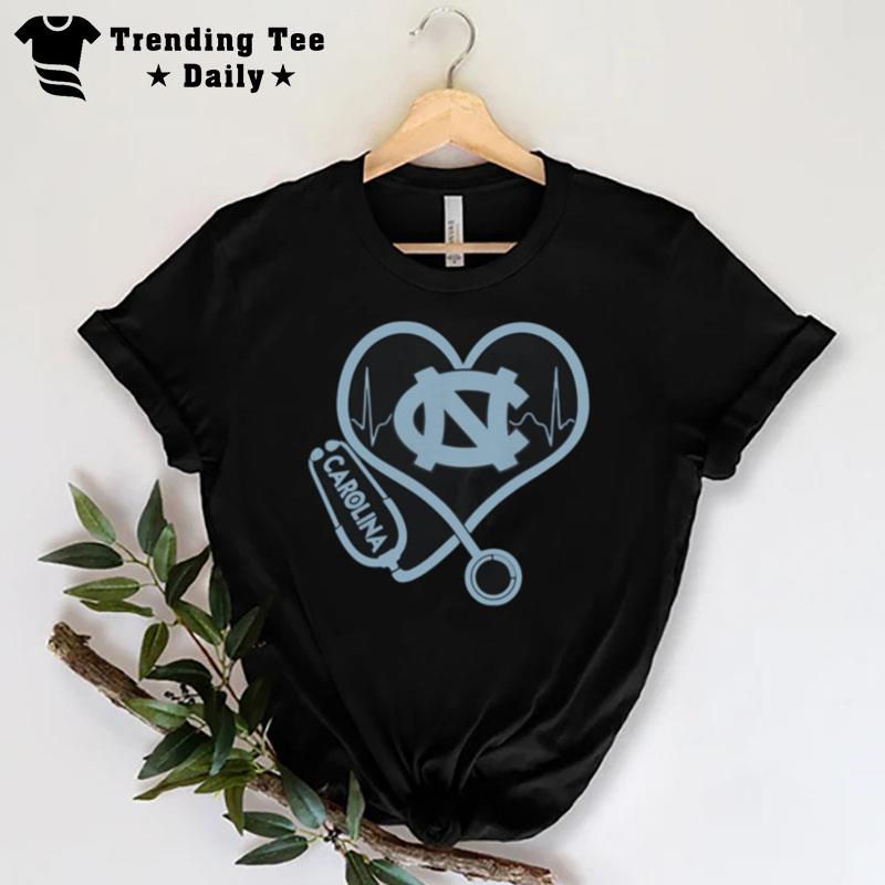 North Carolina Tar Heels Mens Basketball Nurse Stethoscope Love Heartbea T-Shirt