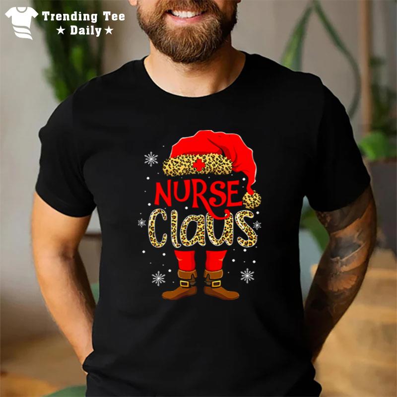 Nurse Claus Leopard Nurse Santa Claus Merry Christmas T-Shirt