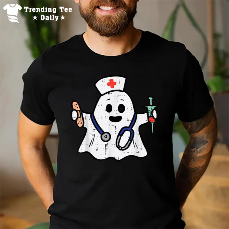 Nurse Ghost Scrub Top Halloween Costume For Nurses Women Rn T-Shirt