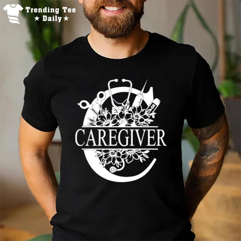 Nurse Split Floral Frame Caregiver T-Shirt